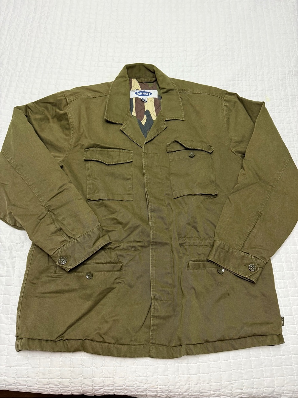 Old Navy Quilted Military Utility Jacket Olive Green L